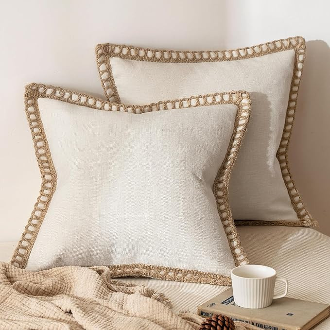 MIULEE Pack of 2 Decorative Throw Pillow Covers Modern Farmhouse Outdoor Pillow Covers Neutral Li... | Amazon (US)