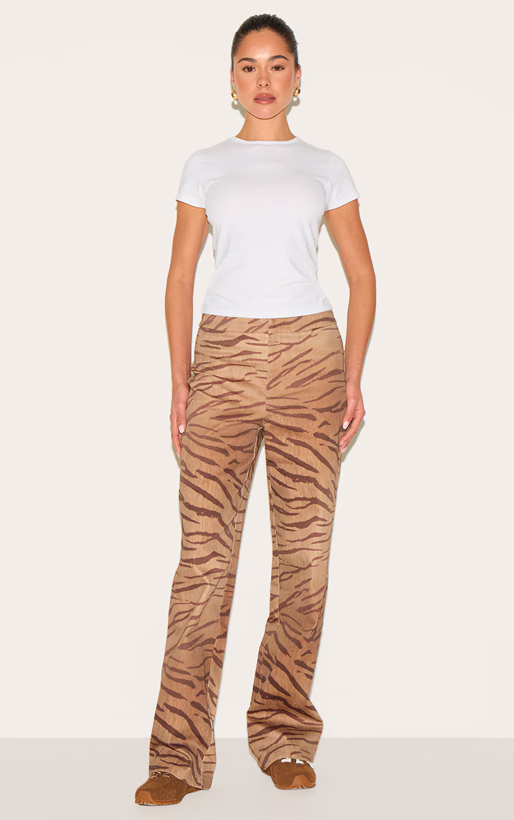 Brown Tiger Printed Pants | PrettyLittleThing US