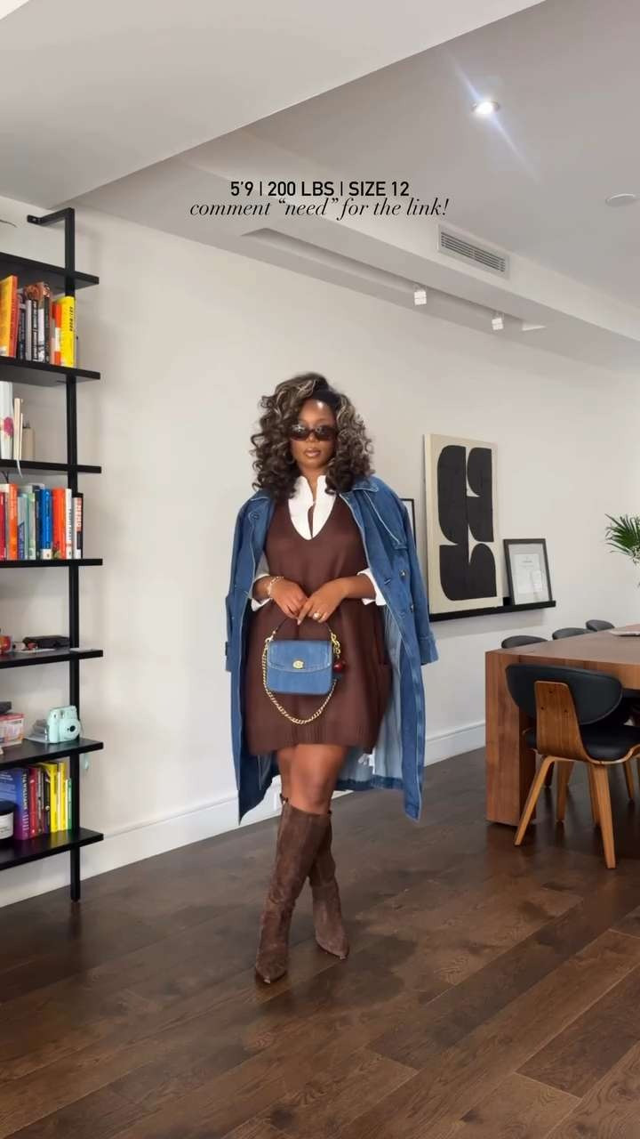 5'9 200 LBS WEARING A XL SWEATER VEST AND XL SHIRT DRESS. Large in denim trench (runs big) large in shorts! I always go 1/2 size - 1 full size up in boots!  

 #LTKTall #LTKFindsUnder100 #LTKStyleTip