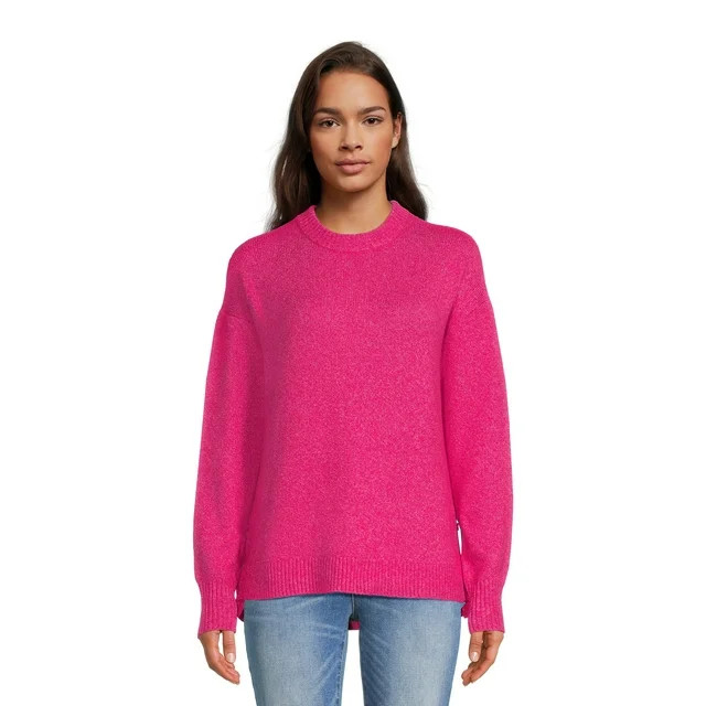 Time and Tru Women's Side Button Crew Neck Sweater, Midweight, Sizes XS-XXXL - Walmart.com | Walmart (US)