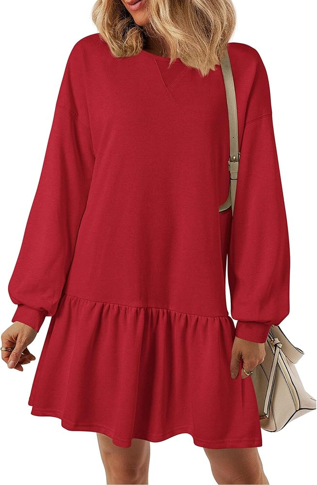 PRETTYGARDEN Womens Patchwork Sweatshirt Dress 2025 Fall Casual Long Sleeve Crewneck Pullover Cut... | Amazon (US)