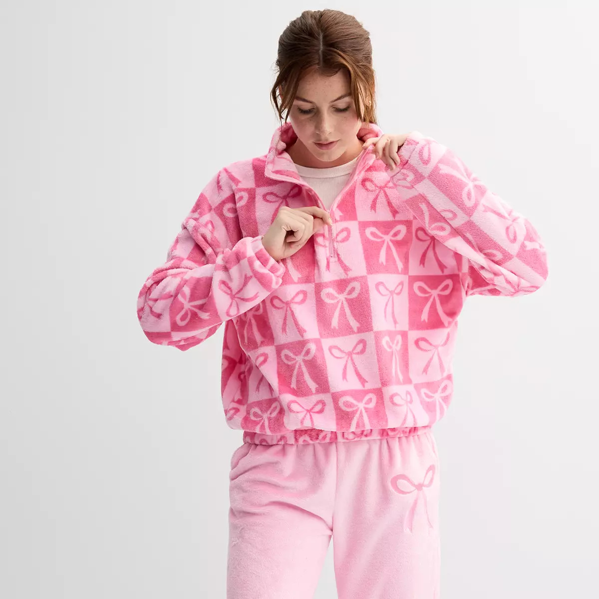 Juniors' Pink Bows Woobie Quarter-Zip Pullover | Kohl's