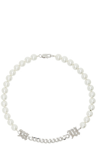 Silver & White 'M' Pearl Necklace | SSENSE