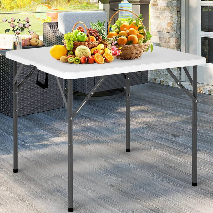 34" Square Folding Card Table, Fold-in-Half Utility Dining Portable Tables Heavy Duty HDPE Plasti... | Amazon (US)