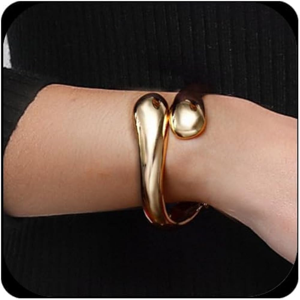 Chunky Gold Cuff Bangle Bracelets For Women Statement Minimalist Thick Gold Hinge Wrist Cuff Brac... | Amazon (US)
