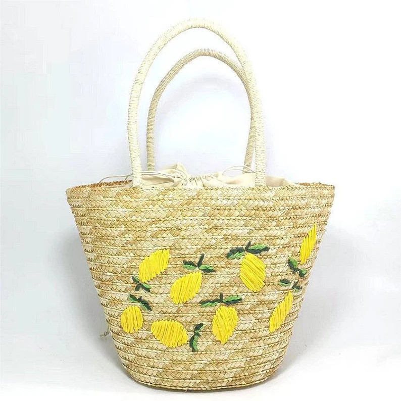 Summer straw woven bag beach handmade woven bag mango lemon fresh handbag for ladies | Etsy (US)