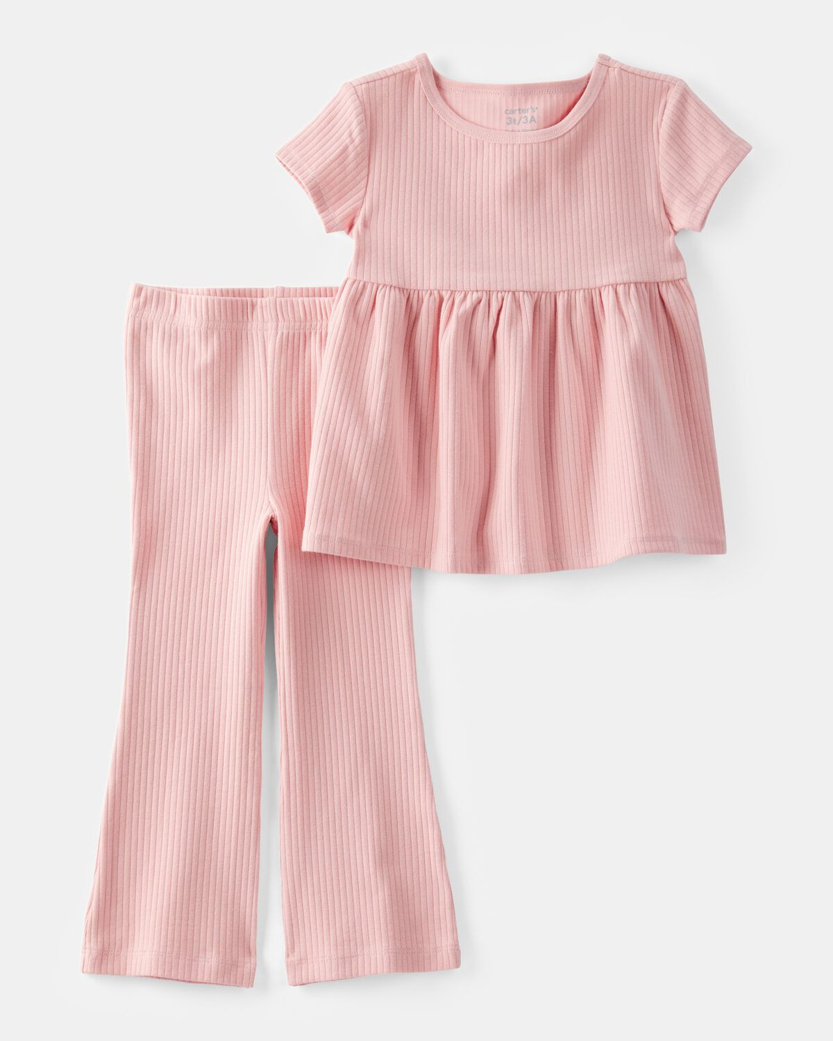 Toddler 2-Piece Ribbed Tee & Pull-On Pant Set - Pink | Carter's Inc