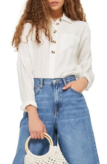 Women's Topshop Lightweight Button Shirt, Size 2 US (fits like 0) - Ivory | Nordstrom