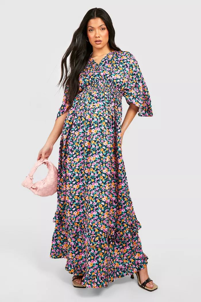 Maternity Frill Hem Wrap Maxi Dress | Mother’s day Maternity Dress | Bump Friendly Dress | #LTKbump | boohoo (US & Canada)