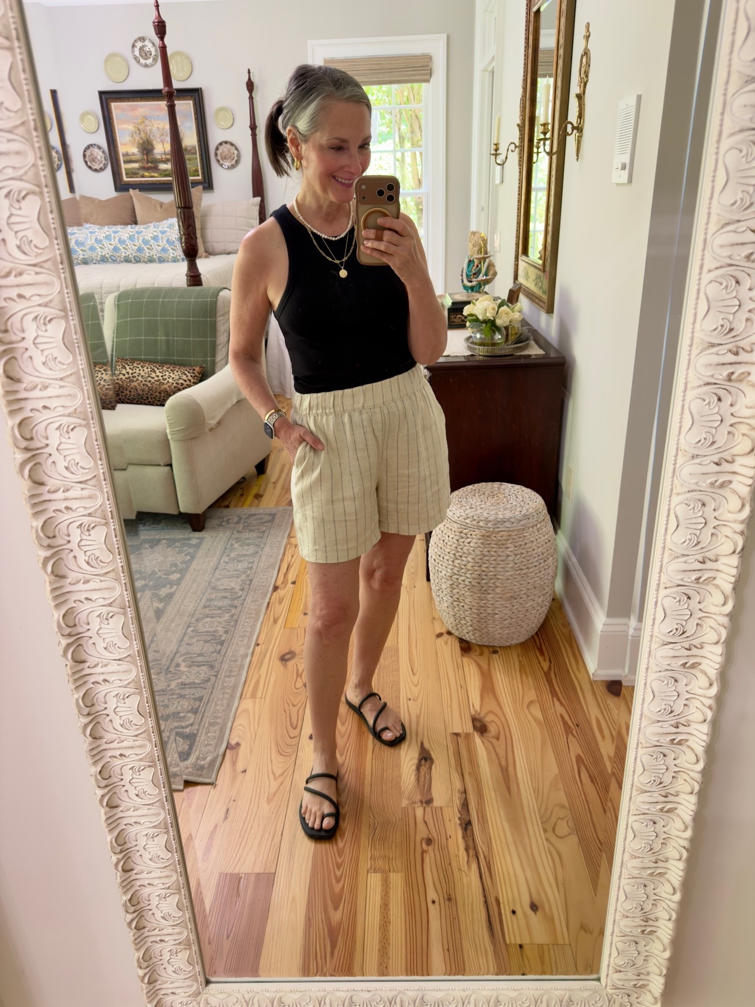 Summer day at home! Neutral and black linen shorts are from Costco, but I’ve linked similar. The tank is such a great layering piece for all year wear. It’s so good that I also have it in gray and white. Size medium. Crocs sandals….comfy and great for the beach. Hair clip is a recent discovery. It actually holds finer hair! 

Ogee Makeup | Beauty Pie | RMS | Linen Shorts | Crocs | Amazon Jewelry

#LTKootd #LTKOver40 #LTKSeasonal