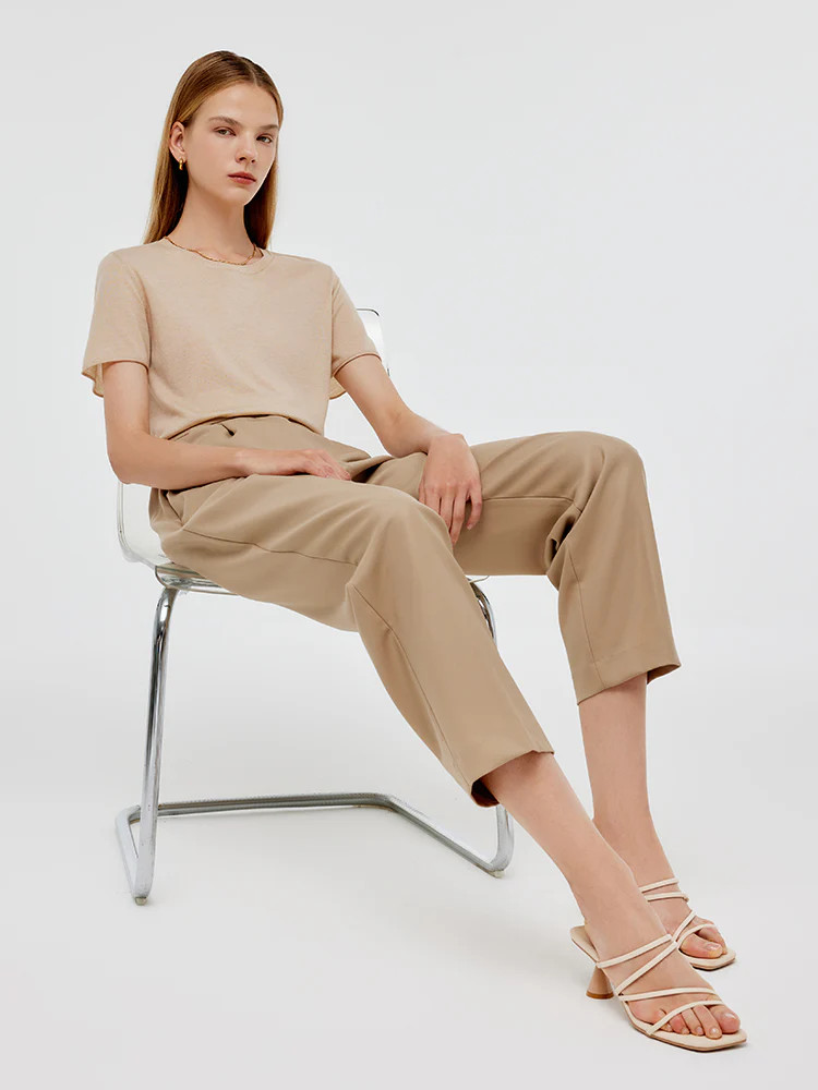 Worsted Wool Ankle Length Women Pants | GOELIA