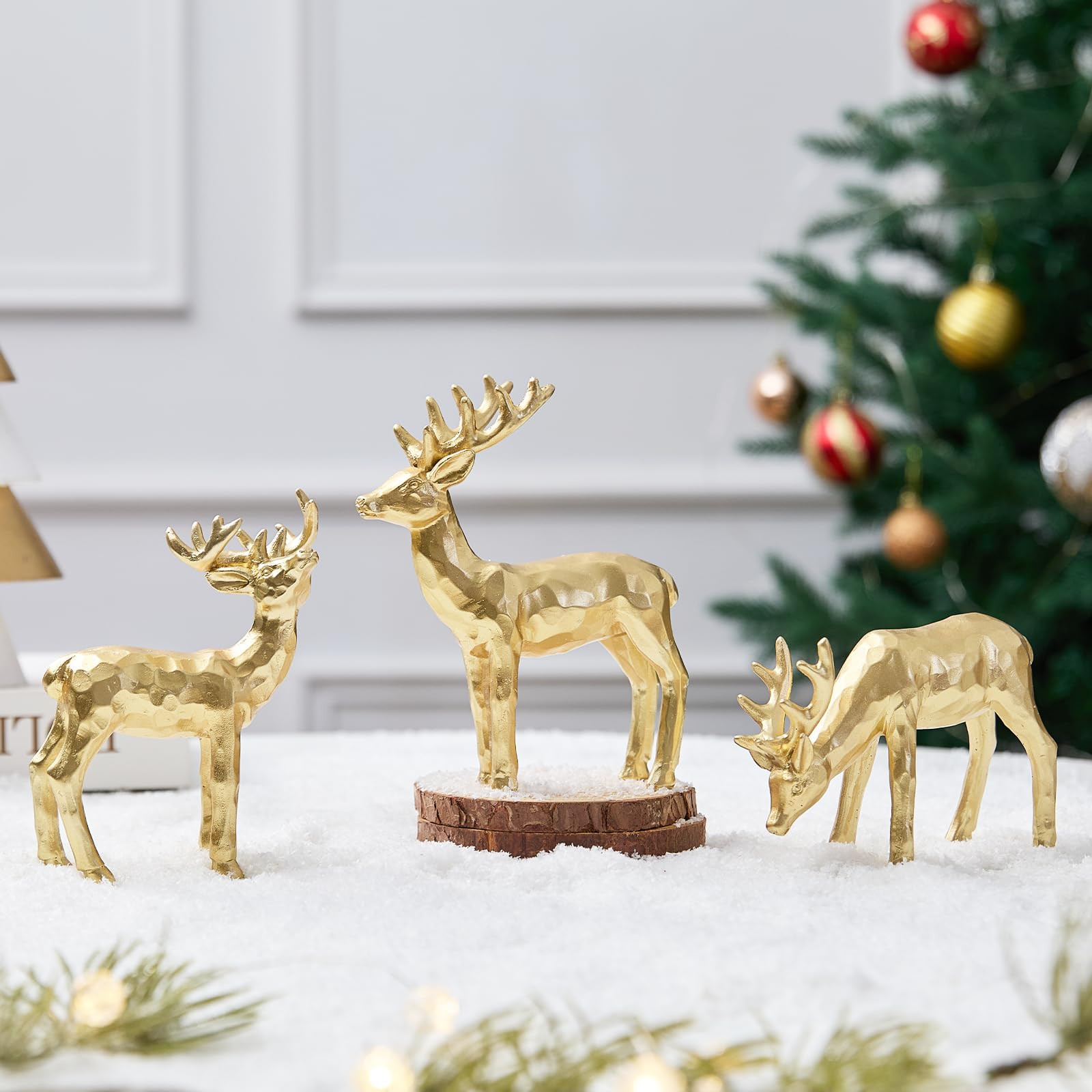 3pcs Resin Reindeer Figurines for Christmas Decor Gold Tabletop Reindeer Statues Small Decorative... | Amazon (US)