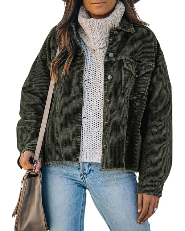 Dokotoo Womens Corduroy Jackets Button Down Long Sleeve Casual Shacket Coats Outwear | Amazon (US)