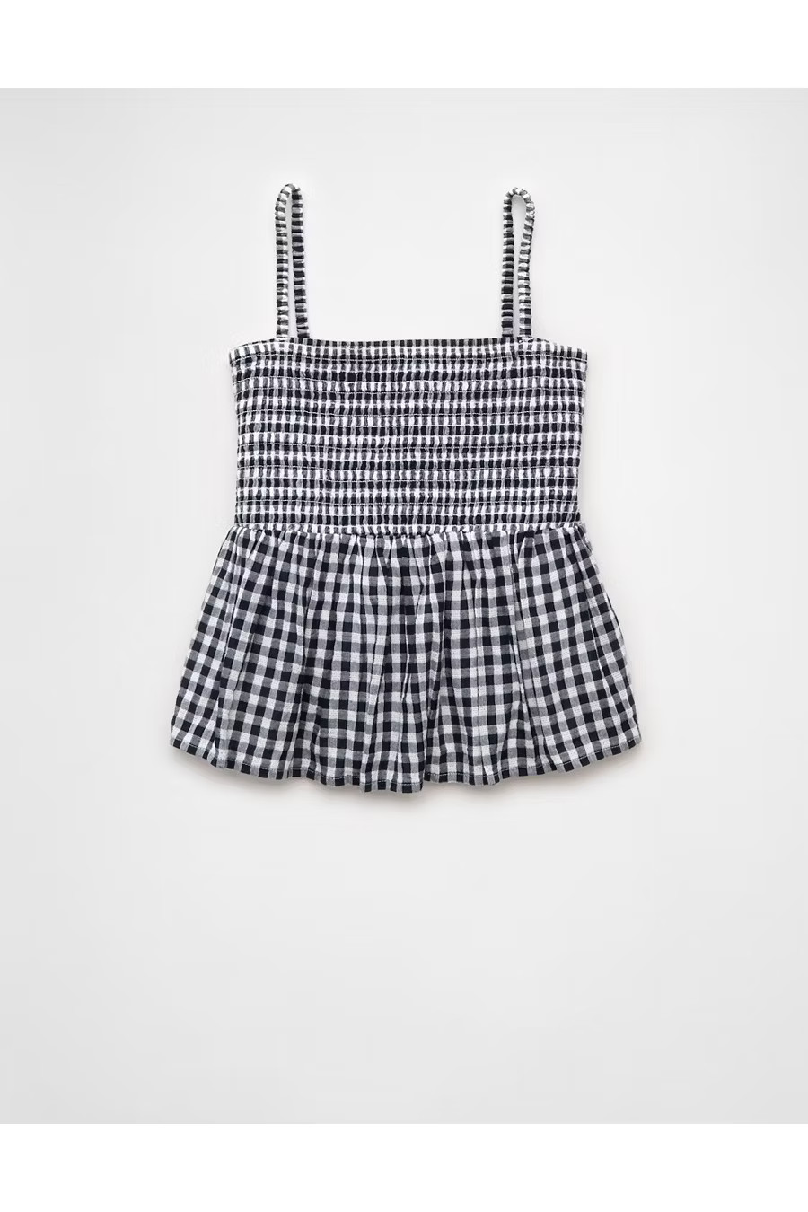 AE Smocked Gingham Babydoll Cami Women's Navy XXS | American Eagle Outfitters (US & CA)