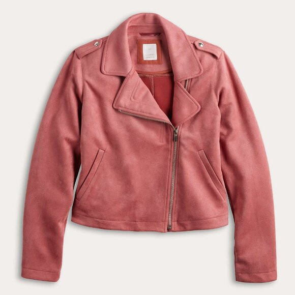LC Lauren Conrad Faux Suede Moto Jacket - Mauve, Size Large | Poshmark
