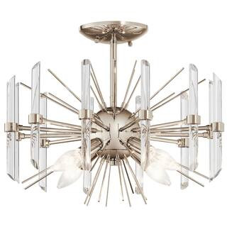 KICHLER Eris 16 in. 4-Light Polished Nickel Hallway Contemporary Semi-Flush Mount Ceiling Light w... | The Home Depot