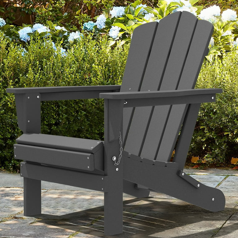 SERWALL Outdoor Patio Folding HDPE Resin Adirondack Chair, Gray | Walmart (US)