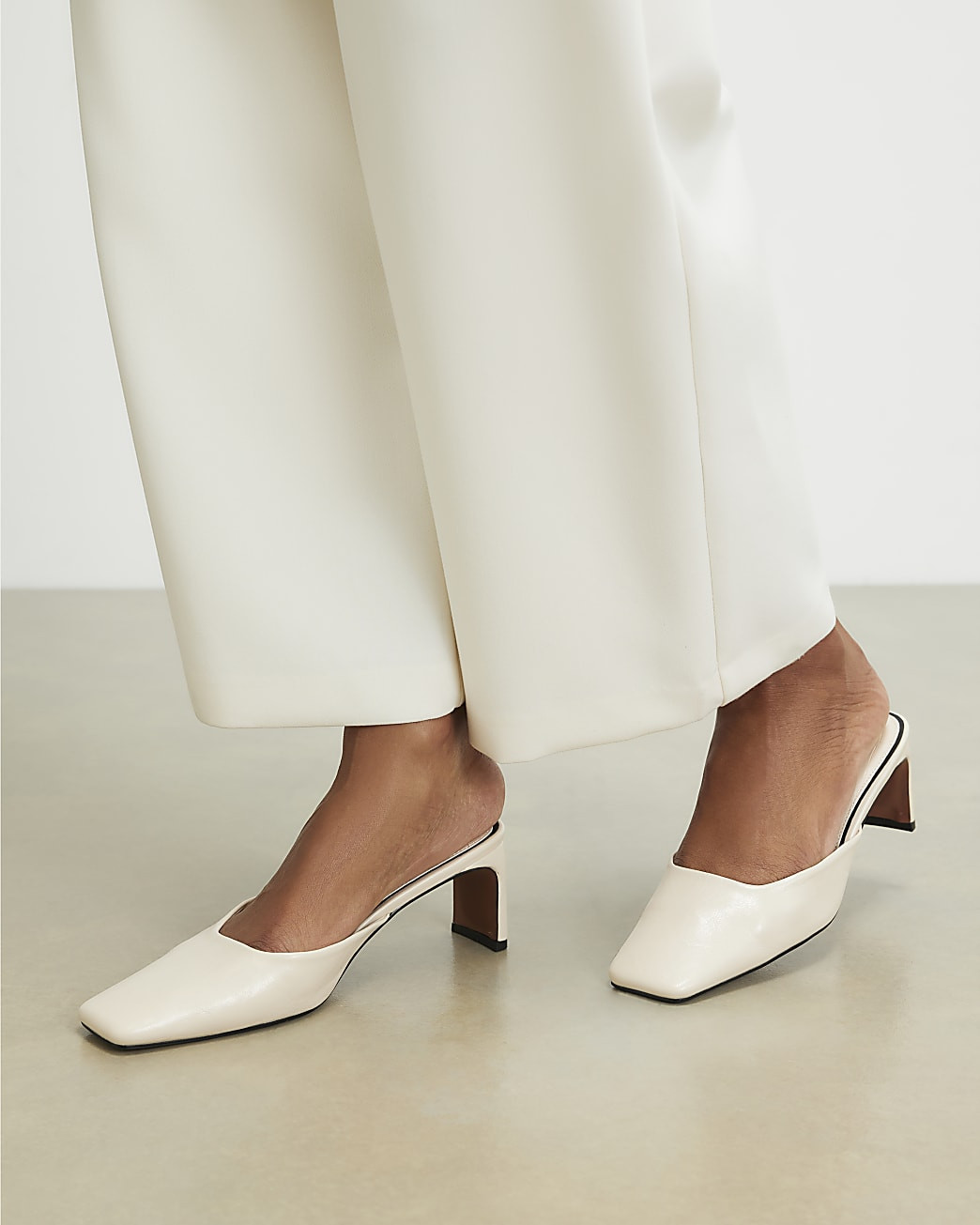 Cream Square Toe Mule Court Heels | River Island UK & IE