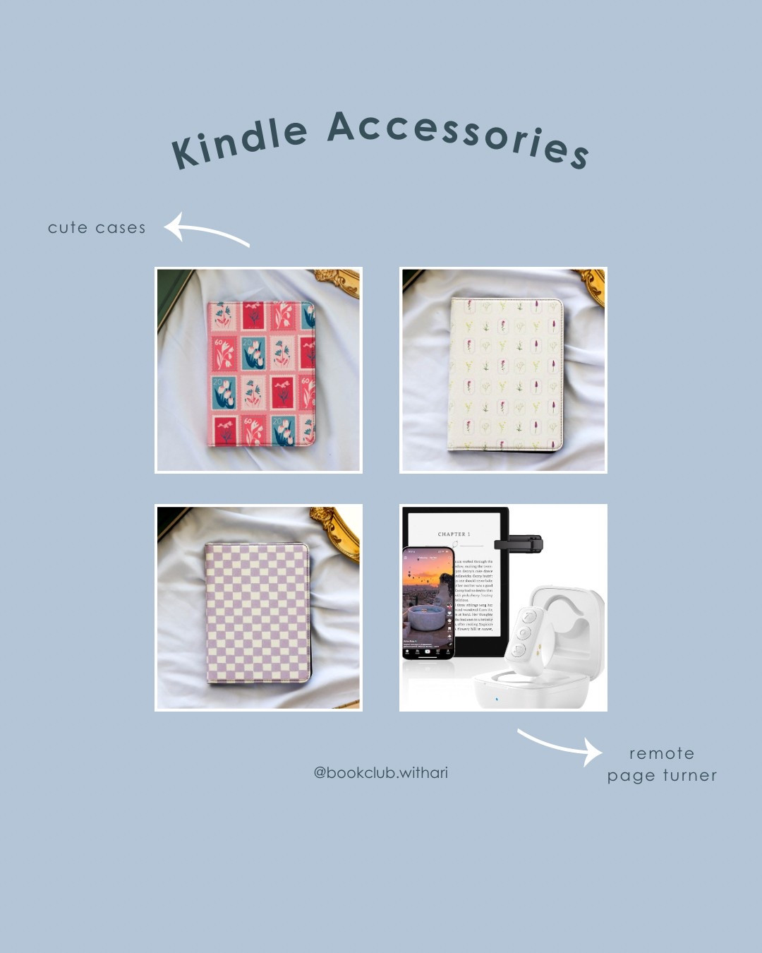 Mother’s Day bookish gift ideas part 2! 💫 You can’t go wrong with cool Kindle accessories. I love my remote page turner so much. I set it up on my Kindle, and then walk on my walking pad, so I’m fueling my mind and body. Also, Lash Next Door is a twin sister owned company that just so happens to sell adorable Kindle cases. 

#LTKGiftGuide #LTKFindsUnder50