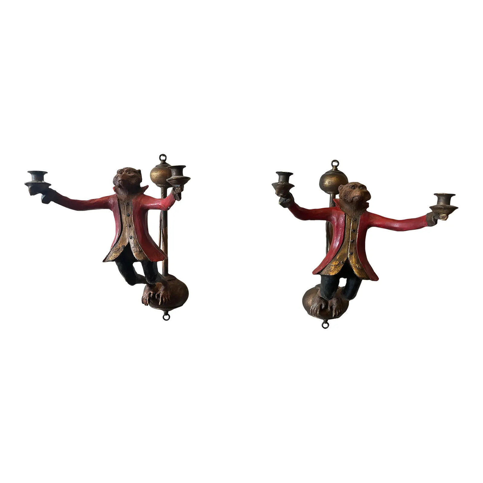 Monkey Figural Sconce Candle Holders - A Pair | Chairish