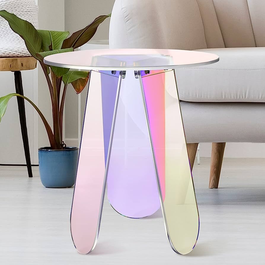 Acrylic Round Clear Iridescent Side Table Rainbow Acrylic Coffee Table Rainbow Colors End Tables ... | Amazon (US)