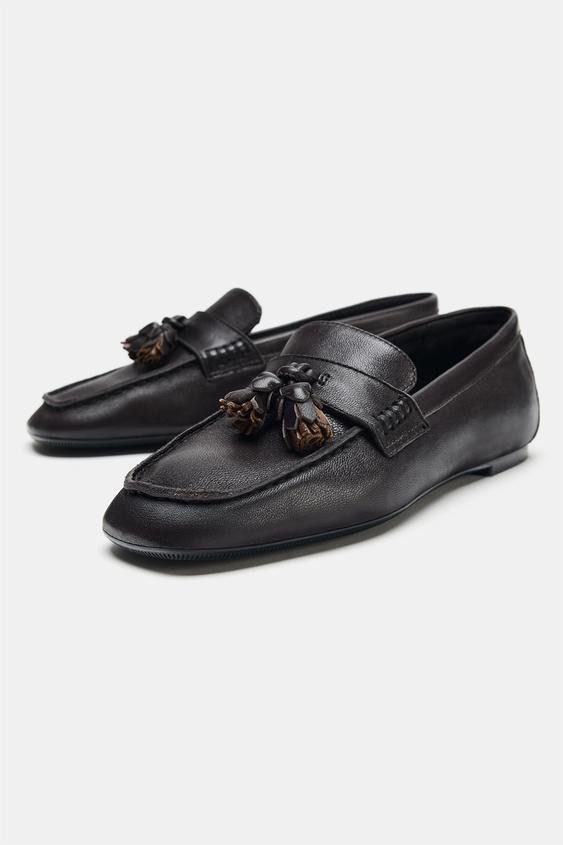 LEATHER TASSEL LOAFERS | Zara Canada