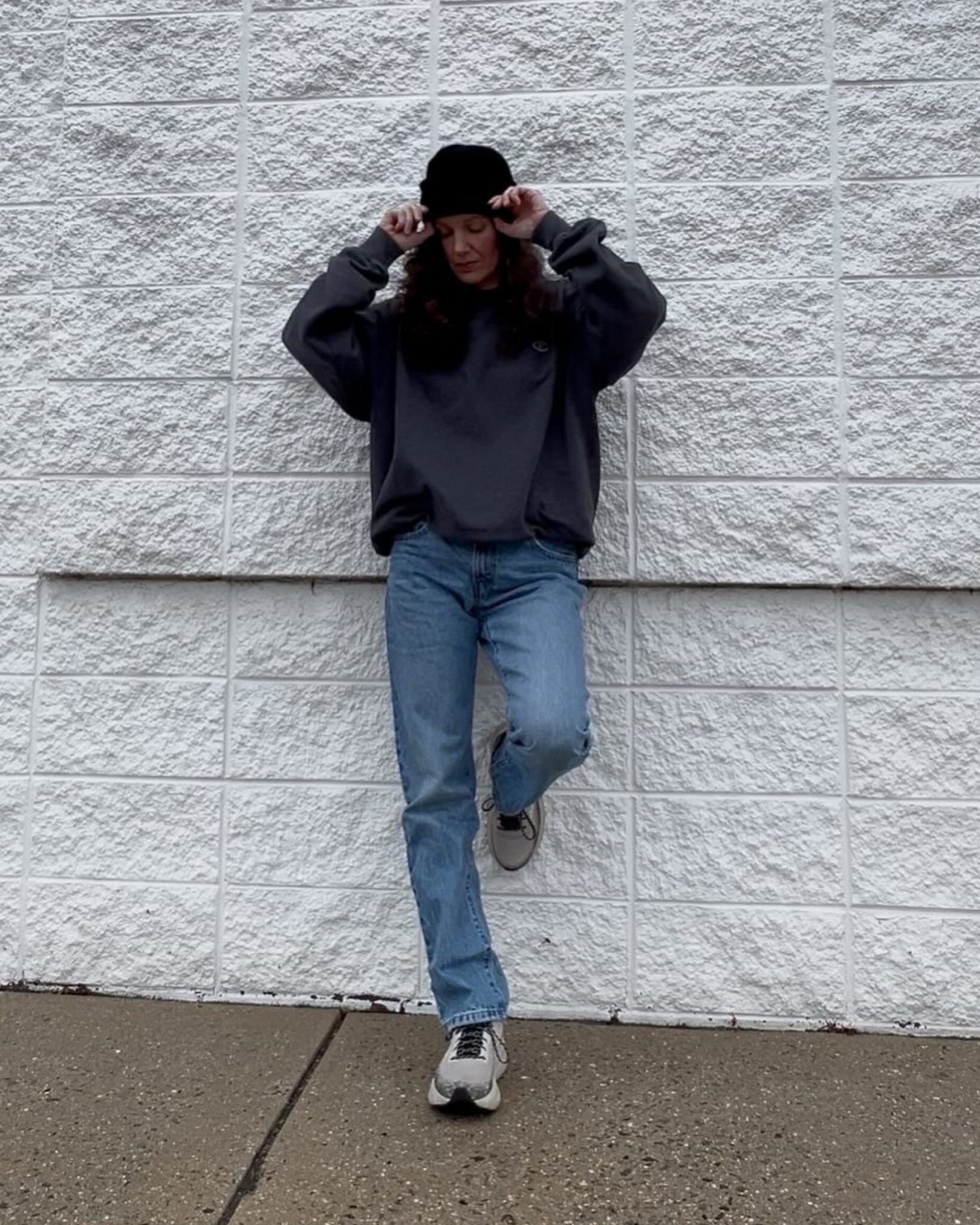 Casual outfit 
Street style outfits 
Denim jeans outfits 
Ghost max 2 sneakers 
Brooks running shoes 
Levi’s jeans 
Gray sweatshirts 
Casual style
Weekend outfits 

#LTKStyleTip #LTKShoeCrush #LTKOver40
