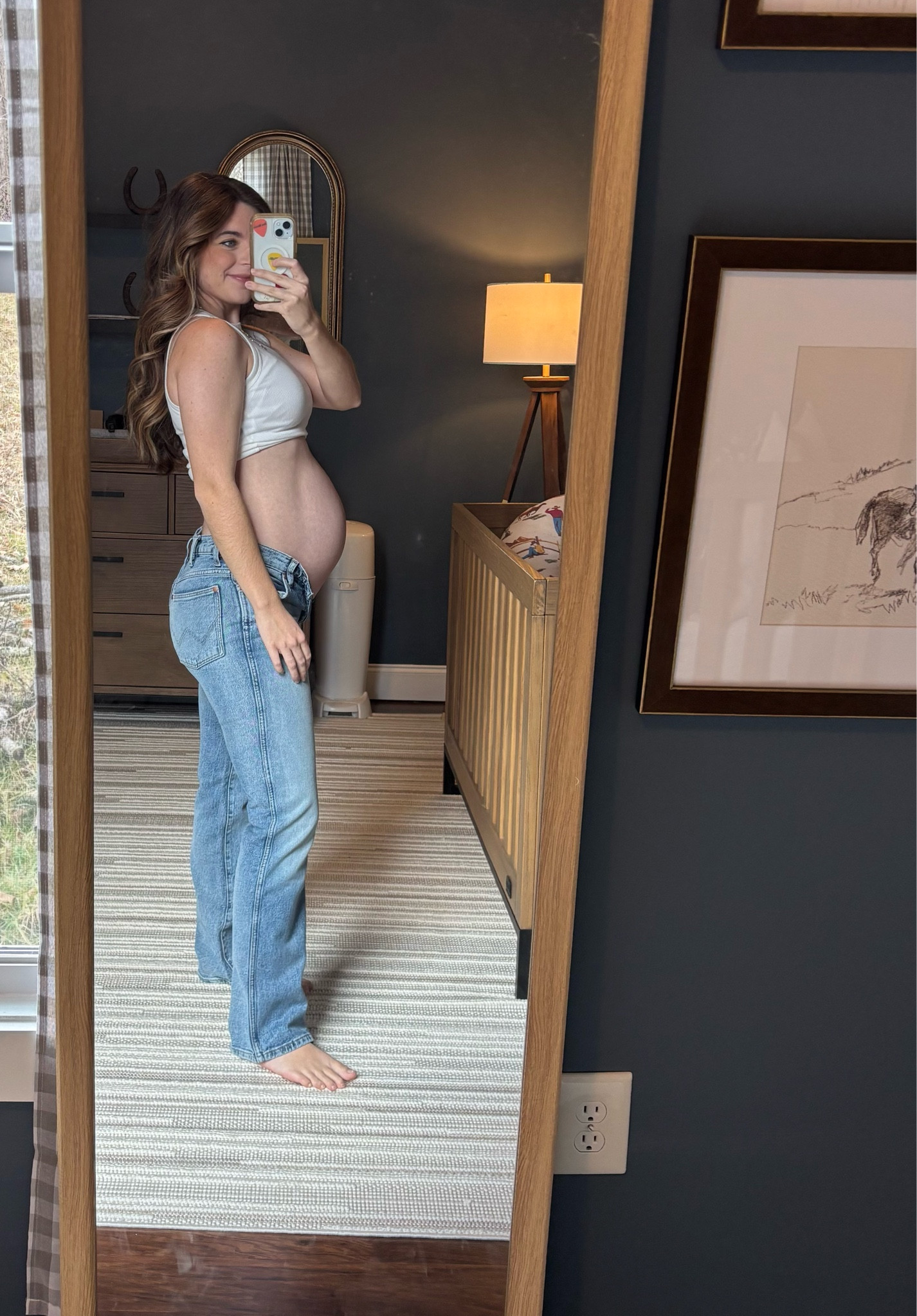 34 weeks of Wyatt! I took super similar pictures to this when I was pregnant with Beau and wanted to recreate them 🥹these are the wrangler wrancher Jean I snagged from our local western store Wiseman’s 

#LTKBump #LTKBaby #LTKxVICI