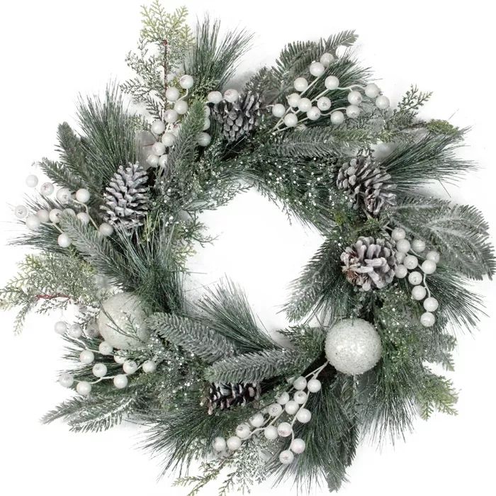 Northlight Frosted Artificial Mixed Pine and Pine Cone Artificial Christmas Wreath, 24inch Unlit | Target