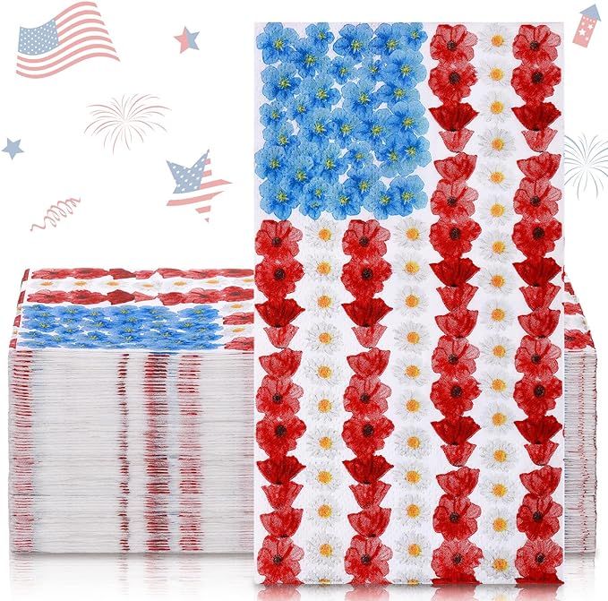 50 Pcs 4th of July Napkins Patriotic Guest Napkins 3 Ply American Flag Poppy Napkins Stars and St... | Amazon (US)