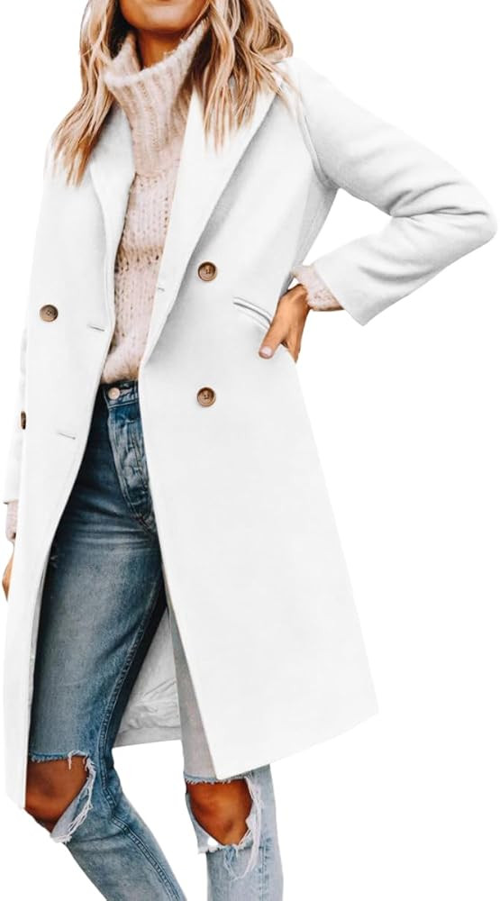 Yousify Womens Notched Lapel Collar Double Breasted Pea Coat Winter Wool Blend Over Coats Long Ja... | Amazon (US)