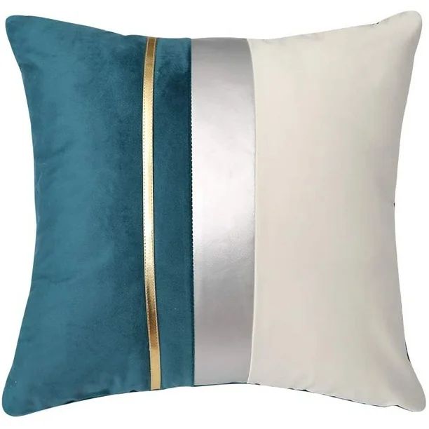 Powiller Patchwork Velvet Lumbar Pillow Cover with Gold Striped Leather Cushion Case Modern Luxur... | Walmart (US)