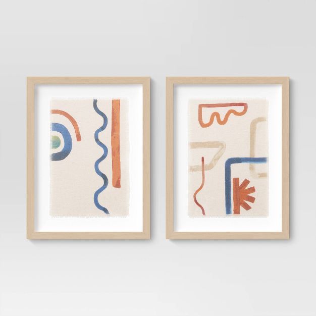 (Set of 2) 12" x 16" Abstract Lines Linen Framed Wall Arts - Threshold™ | Target