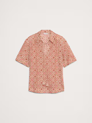 COTTON POPOVER SHIRT WITH TASSEL TIE | Banana Republic (US)