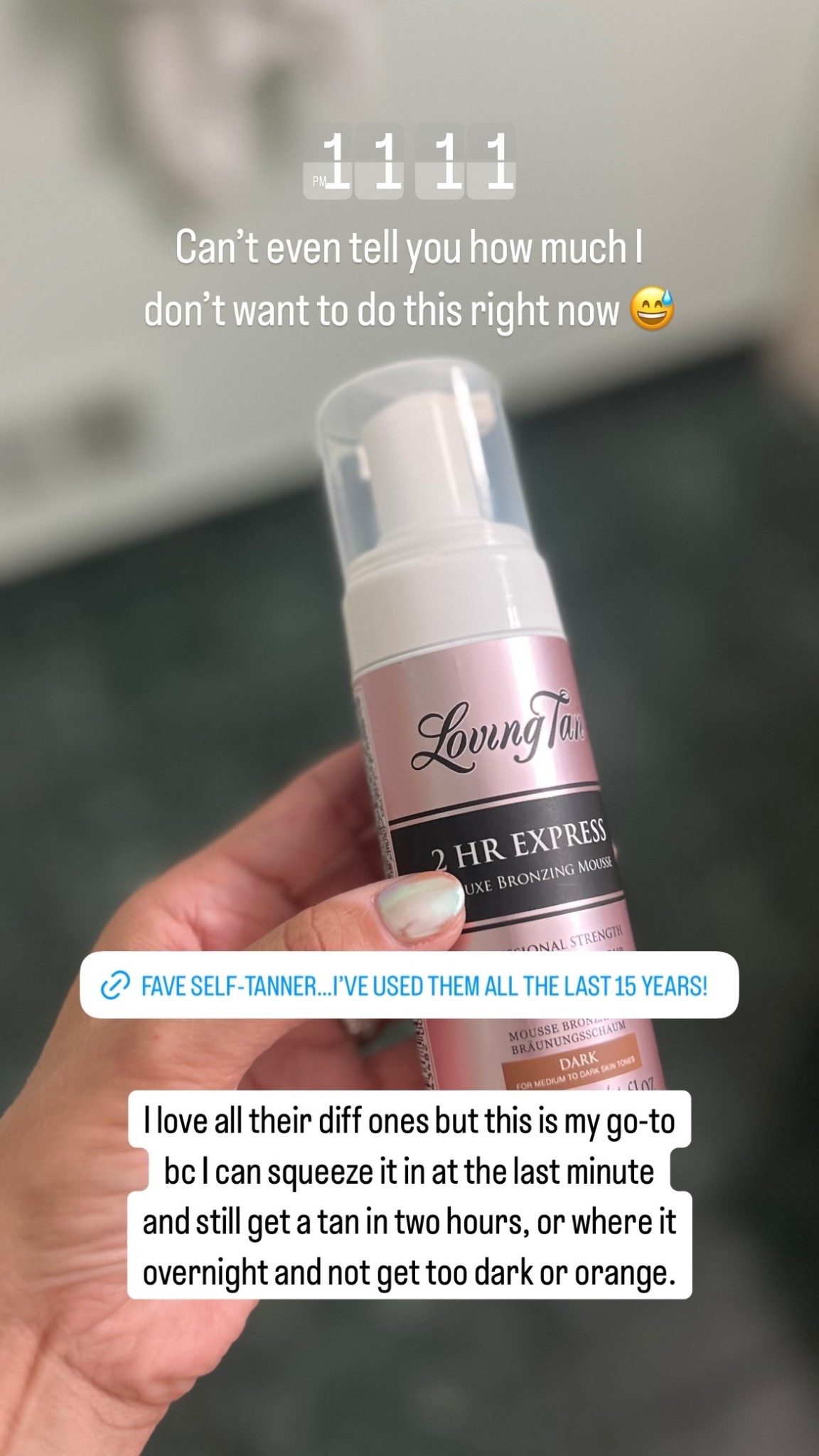 Can’t even tell you how much I don’t want to do this right now 😅 I love all their diff ones but this is my go-to bc I can squeeze it in at the last minute and still get a tan in two hours, or where it overnight and not get too dark or orange. @lovingtanofficial