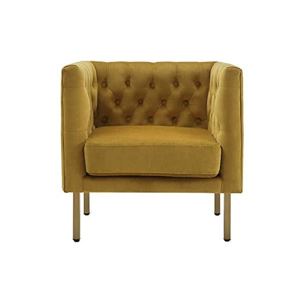 Cui Liu LaVine Tufted Mustard Yellow Velvet Club Chair with Gold Metal Legs, Modern arm Chair for... | Walmart (US)