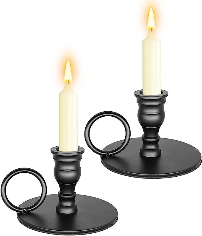 Black Candle Holders for Taper Candles - Set of 2, Candlesticks Holder for Living Room/Dinning Ro... | Amazon (US)