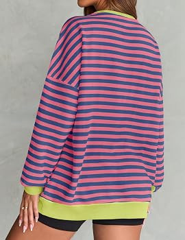 ZESICA Womens Casual Striped Pullover Tops Long Sleeve Shirts Crewneck Oversized Sweatshirts 2024... | Amazon (US)