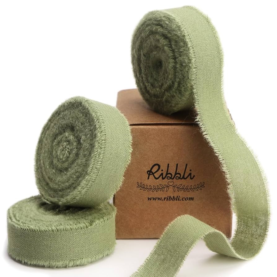 Ribbli 3 Rolls Sage Green Ribbon 5/8 Inch x 18Yards Handmade Cotton Frayed Fringe Ribbons for Gif... | Amazon (US)