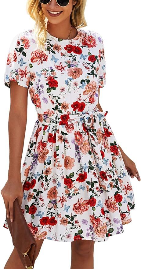 KIRUNDO 2021 Women’s Summer Short Sleeve Ruffle Floral Dress Sexy V Neck High Waist Layer Short... | Amazon (US)