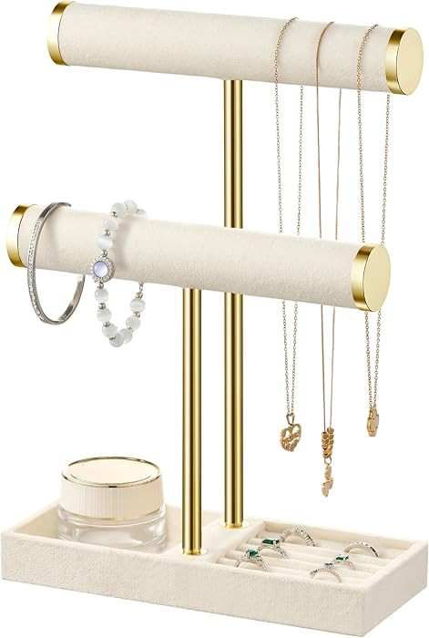 bussdis 2 Tier Bracelet Holder Display - Detachable T Bar Beige Velvet Bracelet Holder, Jewelry H... | Amazon (US)