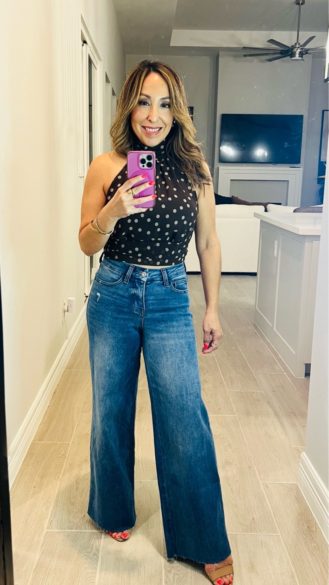 Jeans and a top for date night 🤎Love this chocolate polka dot top!

#LTKgrwm #LTKootd #LTKPetite