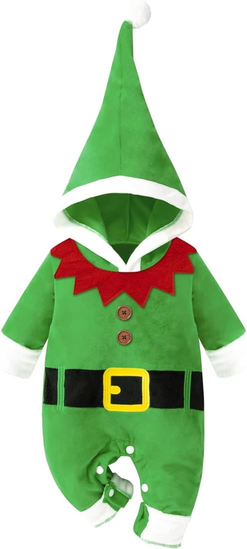 Newborn Baby Boys Girls Santa Outfit Christmas Elf Rompers Infant Jumpsuit With Hat | Amazon (US)