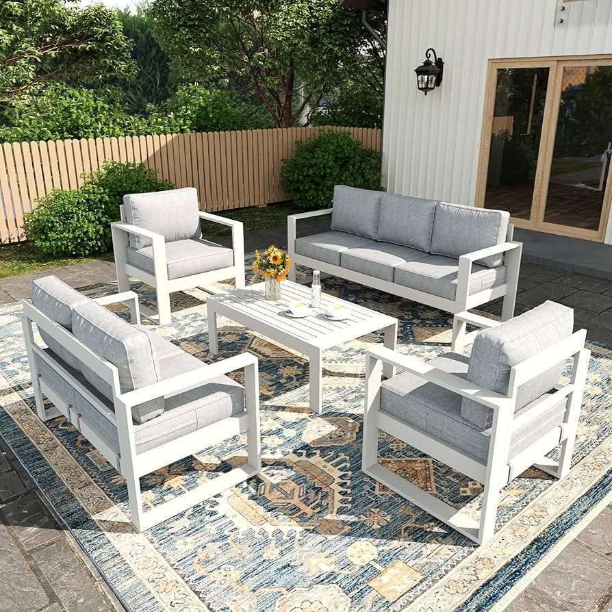 5 Piece Modern Aluminum Patio Furniture Set, Outdoor Patio Sectional Conversation Metal Seating S... | Amazon (US)