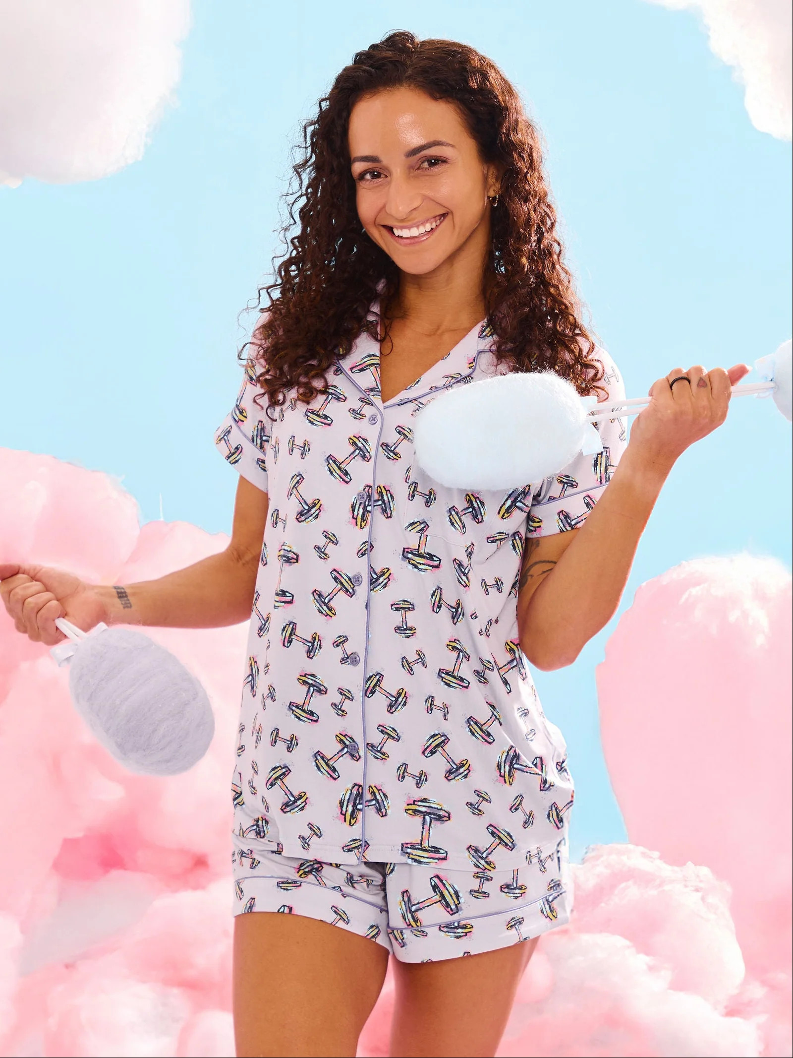 Pajama Shorts Set - Dumbbell Print | Buffbunny Collection