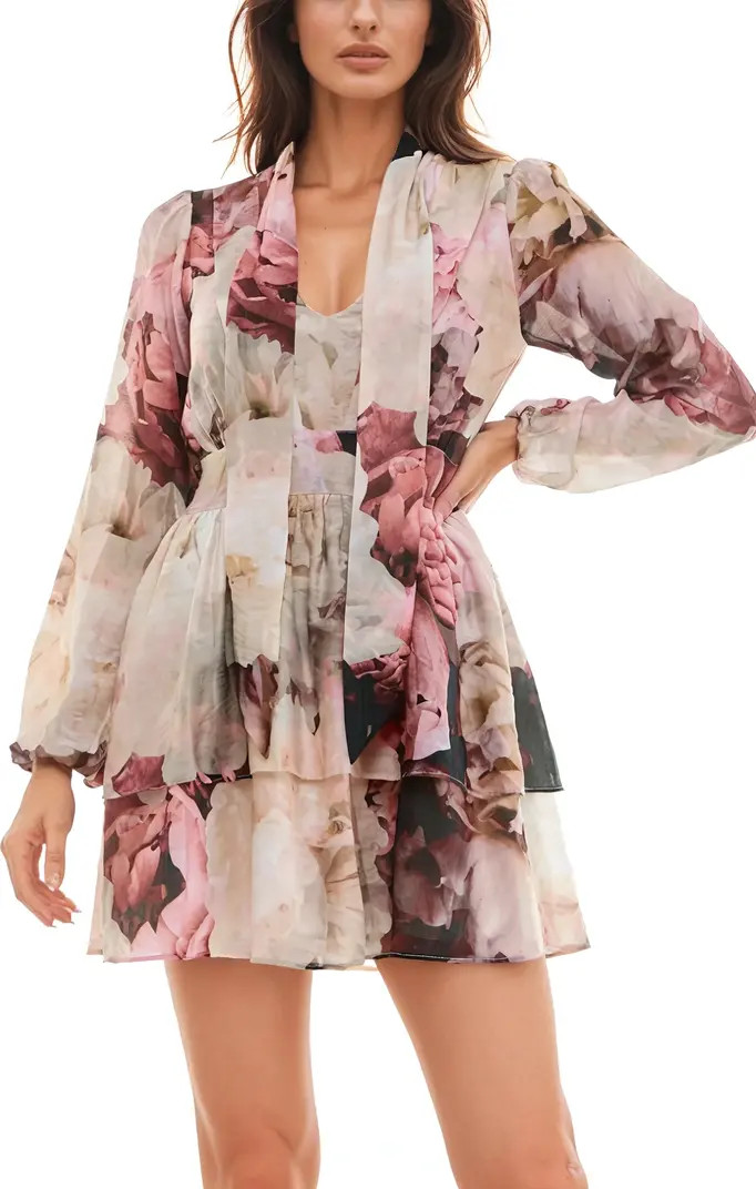 Floral Print Tiered Long Sleeve Minidress | Nordstrom