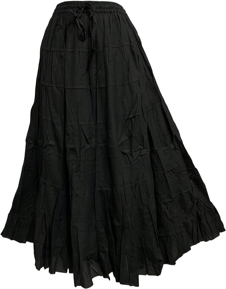 Yoga Trendz Missy Plus Bohemian Gauze Cotton Tiered Crinkled Broomstick Long Skirt Ombre | Amazon (US)