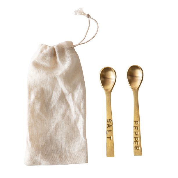 Creative Co-Op Metal "Salt" & "Pepper" Spoons in Drawstring Bag, Brass Finish, Set of 2 - Walmart... | Walmart (US)