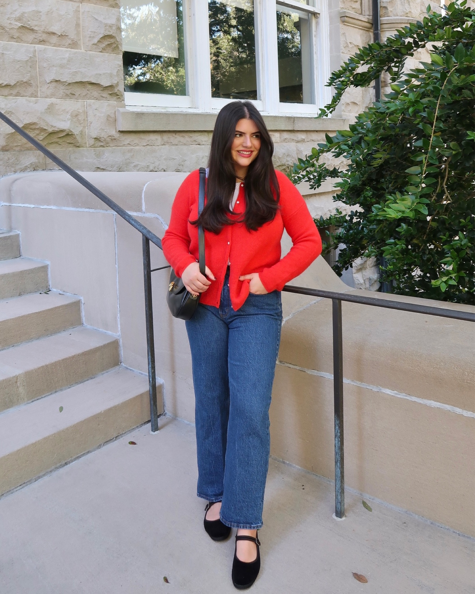 Red for fall! Red sezane cardigan, Abercrombie jeans, vintage gucci bag, cayumas black Mary Janes/ ballet flats 

#LTKSeasonal #LTKfindsunder100 #LTKHolidaySale