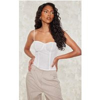 White Satin Pleated Drape Bardot Lace Sleeve Crop Top | PrettyLittleThing CAN